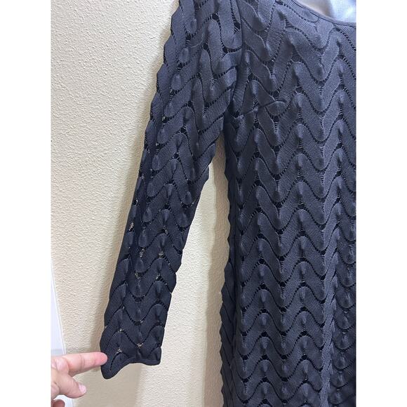 Free People Wild Thing Black Crochet Chevron Knit Mini Dress L Long Sleeve Chic - Picture 4 of 8